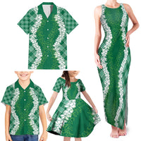 Hawaii Aloha Plumeria Lei Green Palaka Family Matching Tank Maxi Dress and Hawaiian Shirt LT7 - Polynesian Pride