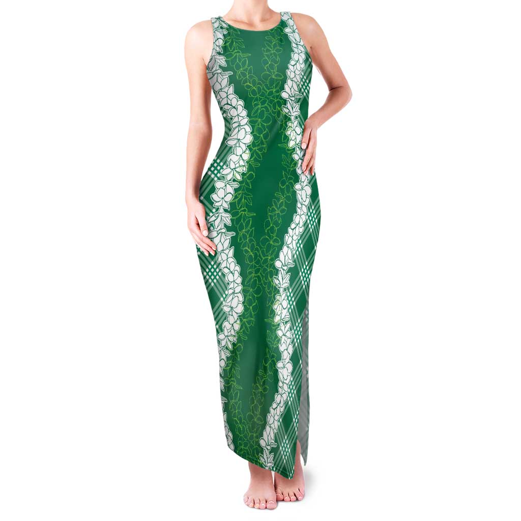 Hawaii Aloha Plumeria Lei Green Palaka Family Matching Tank Maxi Dress and Hawaiian Shirt LT7 Mom's Dress Green - Polynesian Pride