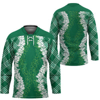 Hawaii Aloha Plumeria Lei Green Palaka Hockey Jersey - Polynesian Pride