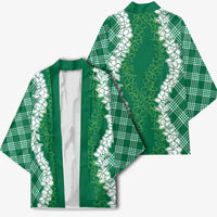 Hawaii Aloha Plumeria Lei Green Palaka Kimono - Polynesian Pride