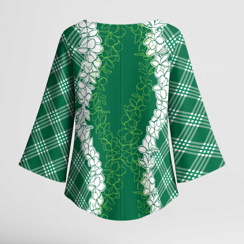Hawaii Aloha Plumeria Lei Green Palaka Kimono Sleeve Blouse - Polynesian Pride