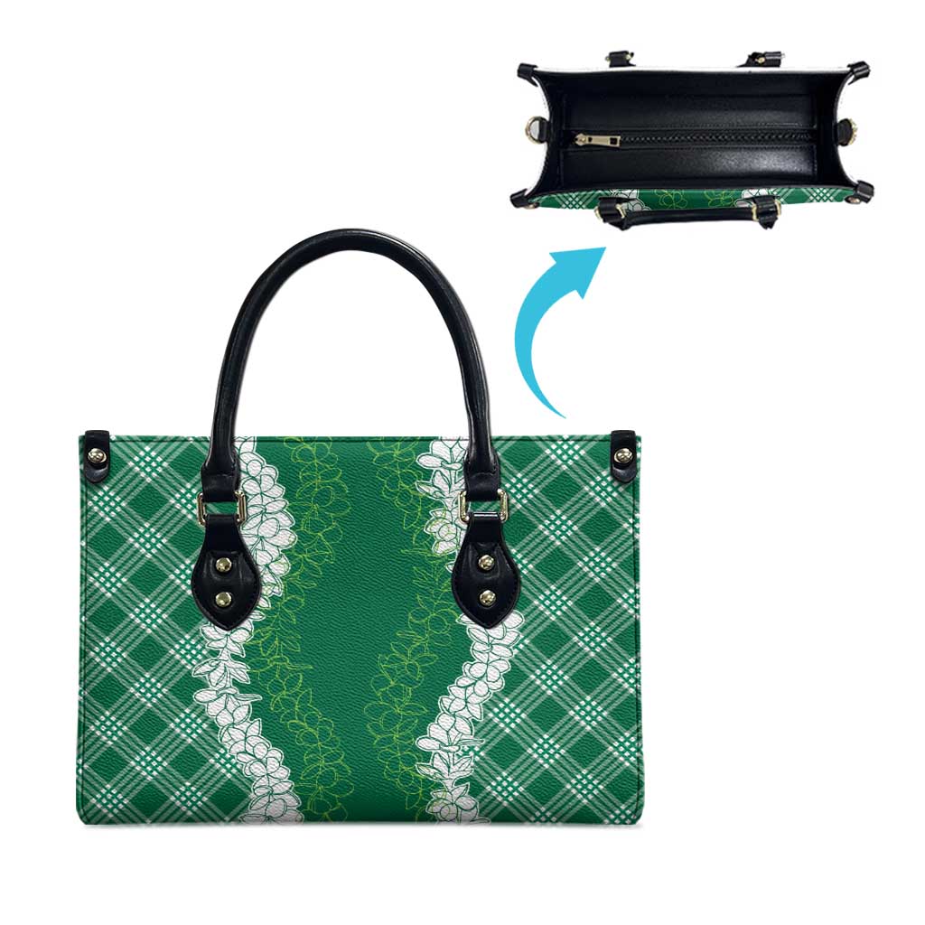 Hawaii Aloha Plumeria Lei Green Palaka Leather Bag - Polynesian Pride