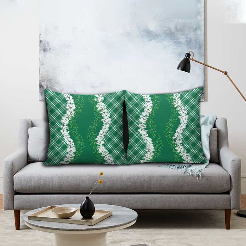 Hawaii Aloha Plumeria Lei Green Palaka Pillow Cover - Polynesian Pride