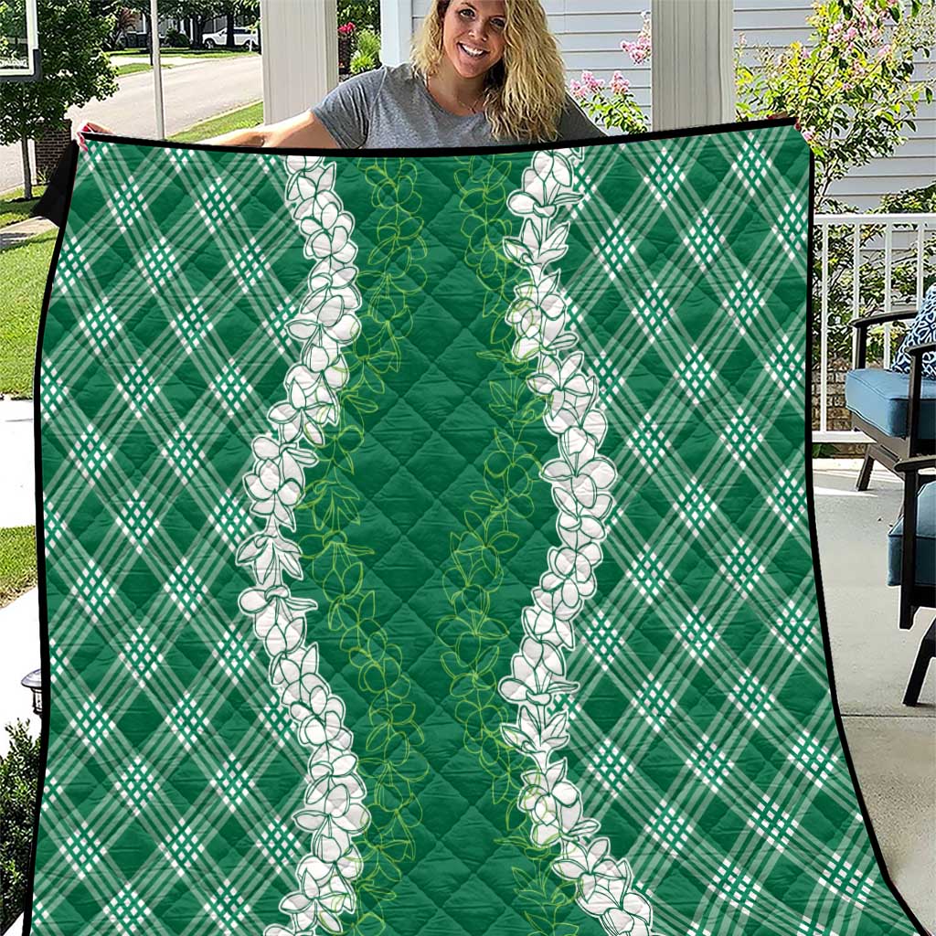 Hawaii Aloha Plumeria Lei Green Palaka Quilt - Polynesian Pride