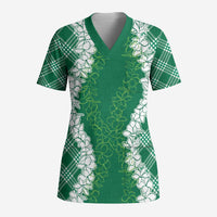 Hawaii Aloha Plumeria Lei Green Palaka Scrub Top LT7 Adult Green - Polynesian Pride
