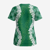 Hawaii Aloha Plumeria Lei Green Palaka Scrub Top LT7 - Polynesian Pride