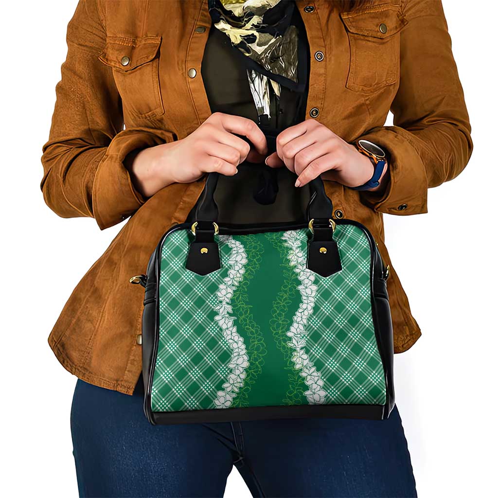 Hawaii Aloha Plumeria Lei Green Palaka Shoulder Handbag - Polynesian Pride