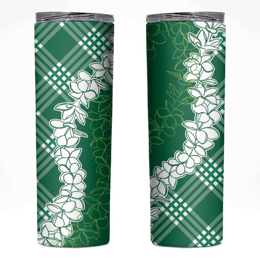 Hawaii Aloha Plumeria Lei Green Palaka Skinny Tumbler LT7 Green - Polynesian Pride