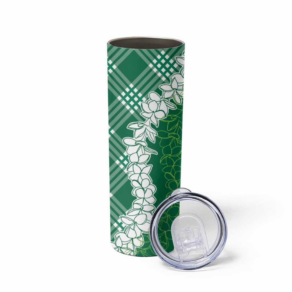Hawaii Aloha Plumeria Lei Green Palaka Skinny Tumbler LT7 - Polynesian Pride