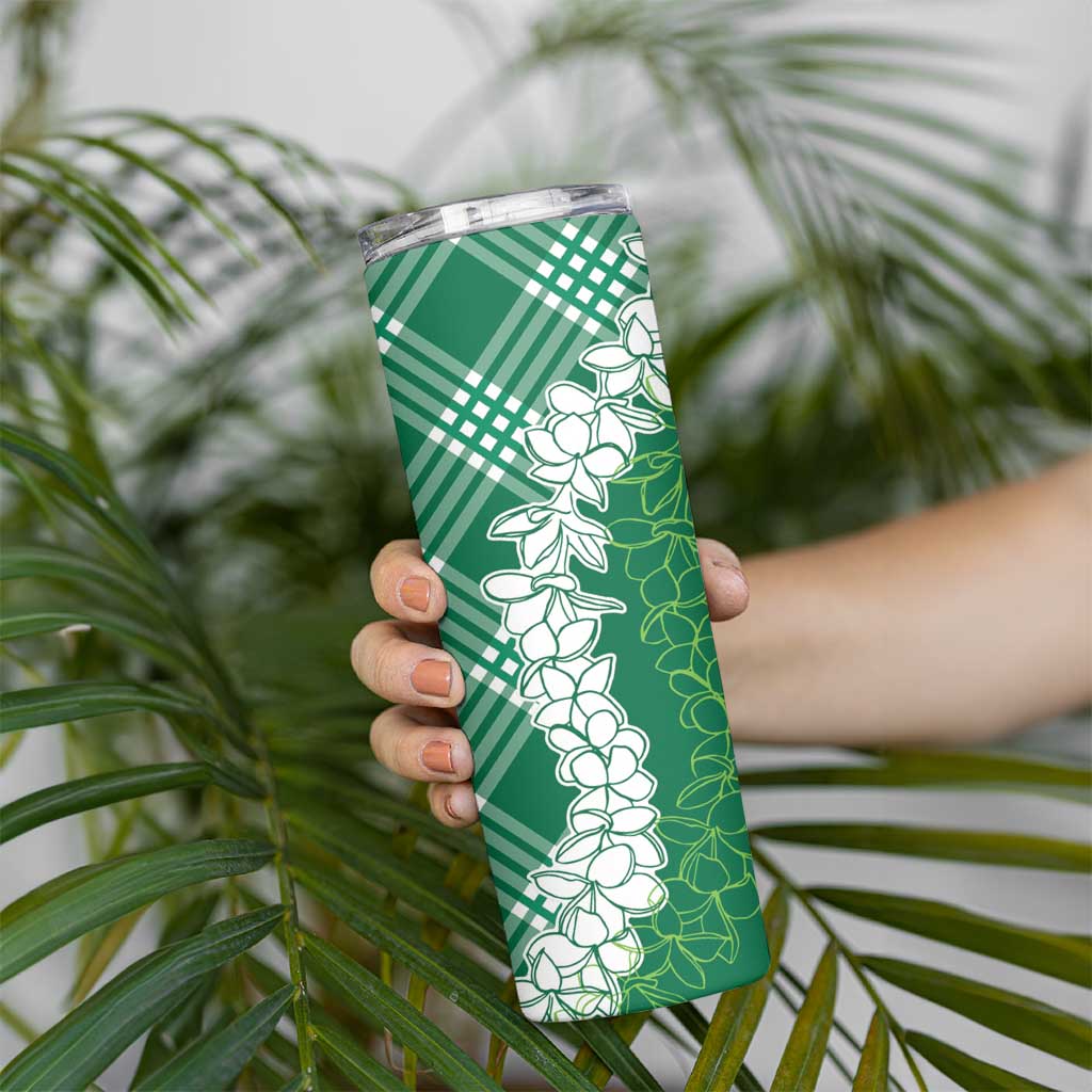 Hawaii Aloha Plumeria Lei Green Palaka Skinny Tumbler LT7 - Polynesian Pride