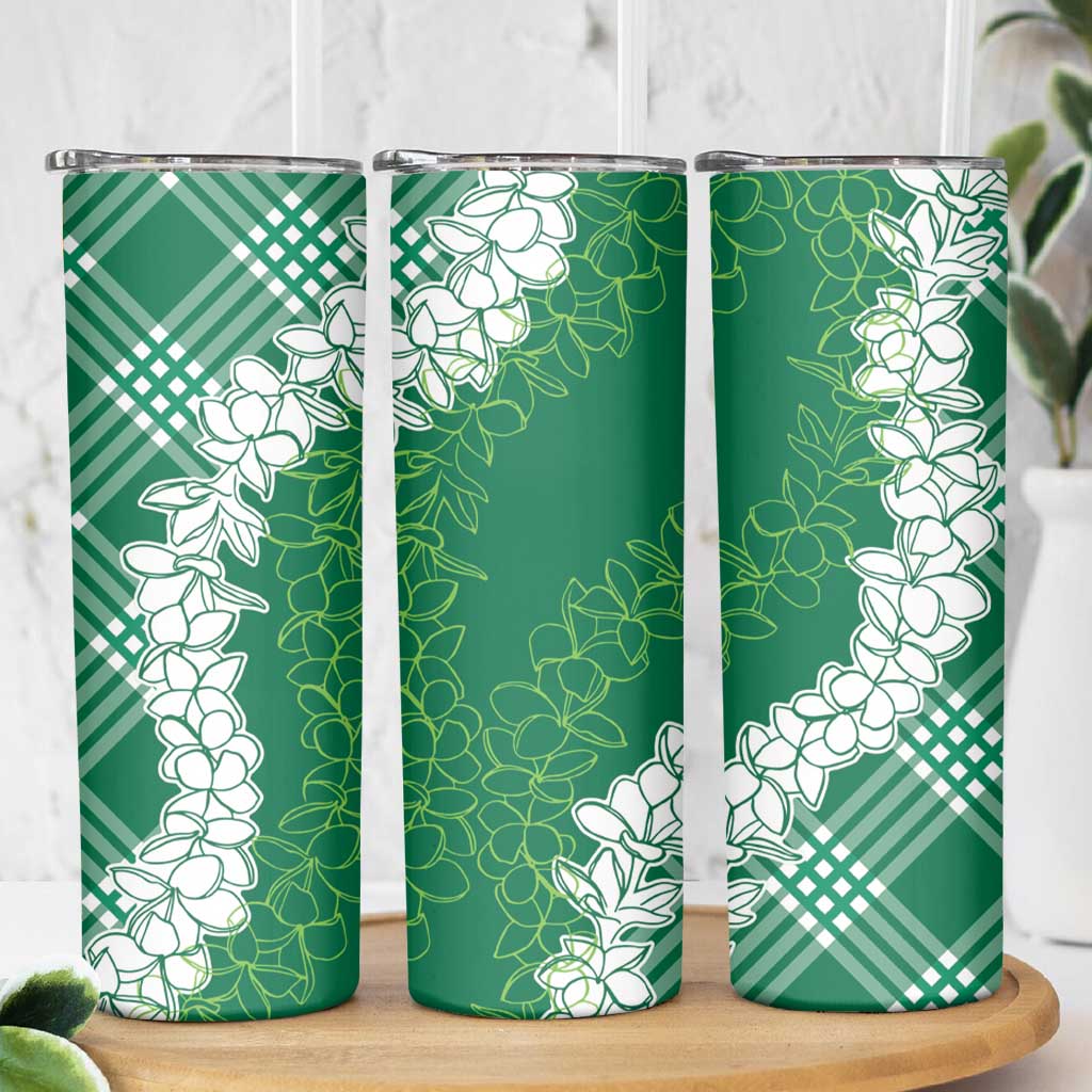 Hawaii Aloha Plumeria Lei Green Palaka Skinny Tumbler LT7 - Polynesian Pride