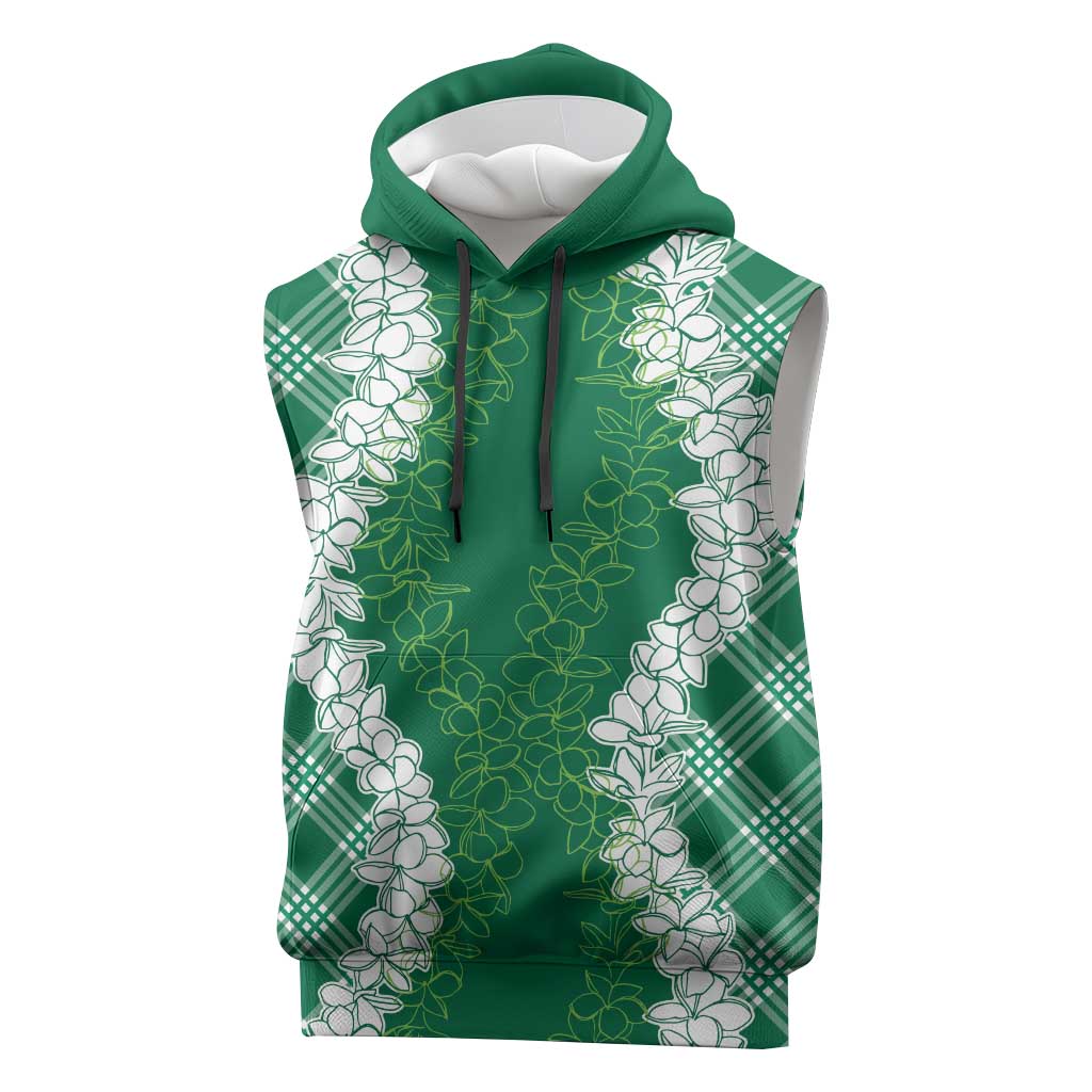 Hawaii Aloha Plumeria Lei Green Palaka Sleeveless Hoodie LT7 Green - Polynesian Pride