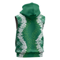 Hawaii Aloha Plumeria Lei Green Palaka Sleeveless Hoodie LT7 - Polynesian Pride