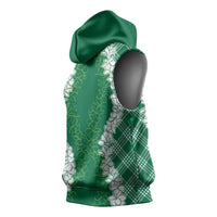 Hawaii Aloha Plumeria Lei Green Palaka Sleeveless Hoodie LT7 - Polynesian Pride