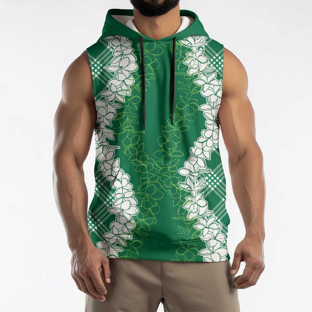 Hawaii Aloha Plumeria Lei Green Palaka Sleeveless Hoodie LT7 - Polynesian Pride