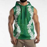 Hawaii Aloha Plumeria Lei Green Palaka Sleeveless Hoodie LT7 - Polynesian Pride