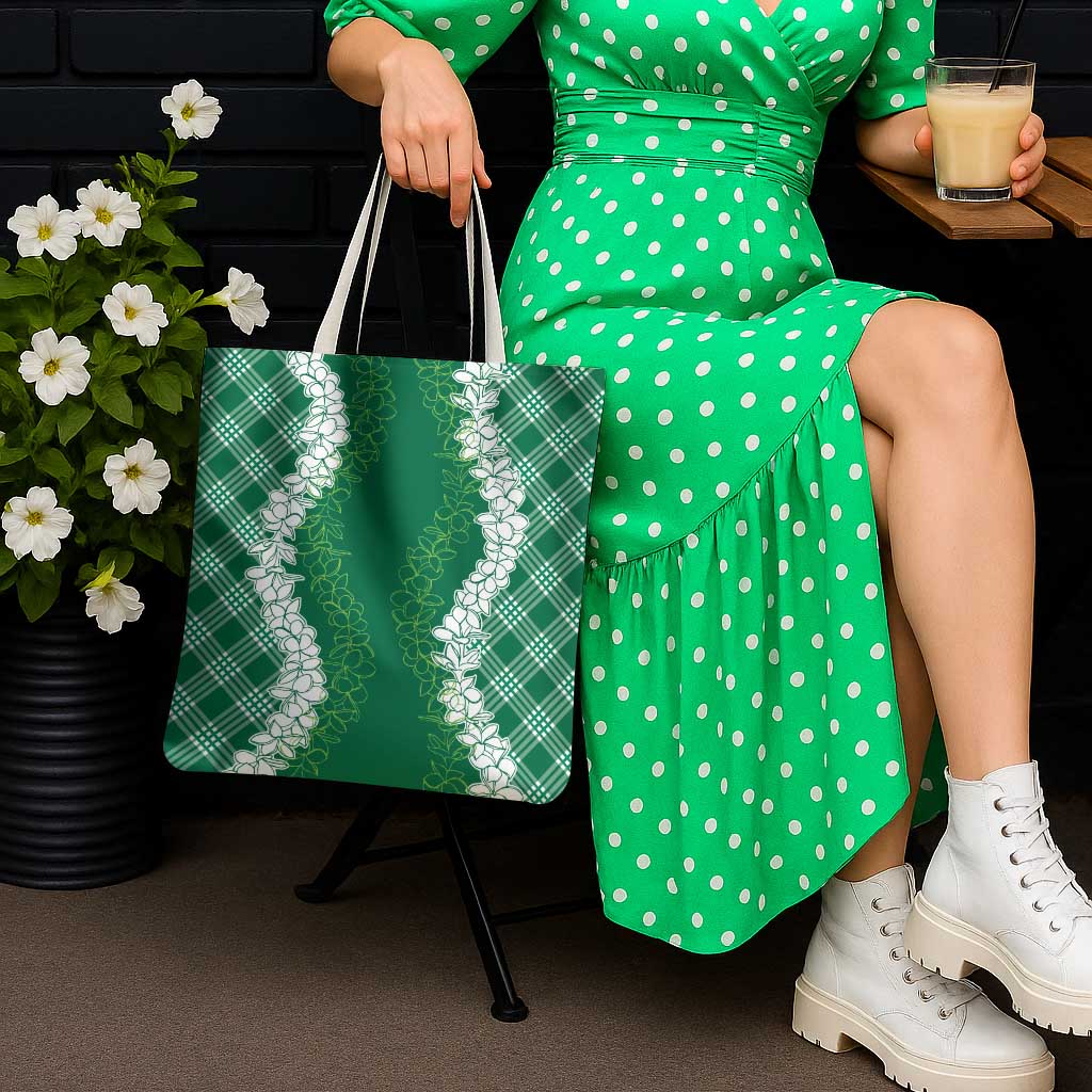 Hawaii Aloha Plumeria Lei Green Palaka Tote Bag - Polynesian Pride