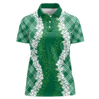 Hawaii Aloha Plumeria Lei Green Palaka Women Polo Shirt - Polynesian Pride