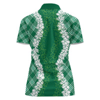 Hawaii Aloha Plumeria Lei Green Palaka Women Polo Shirt - Polynesian Pride