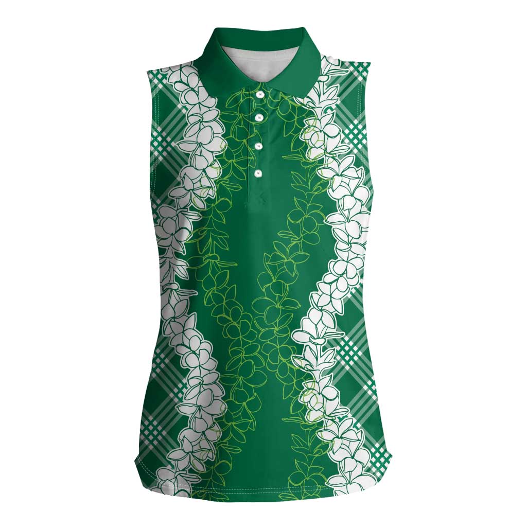 Hawaii Aloha Plumeria Lei Green Palaka Women Sleeveless Polo Shirt LT7 Female Green - Polynesian Pride