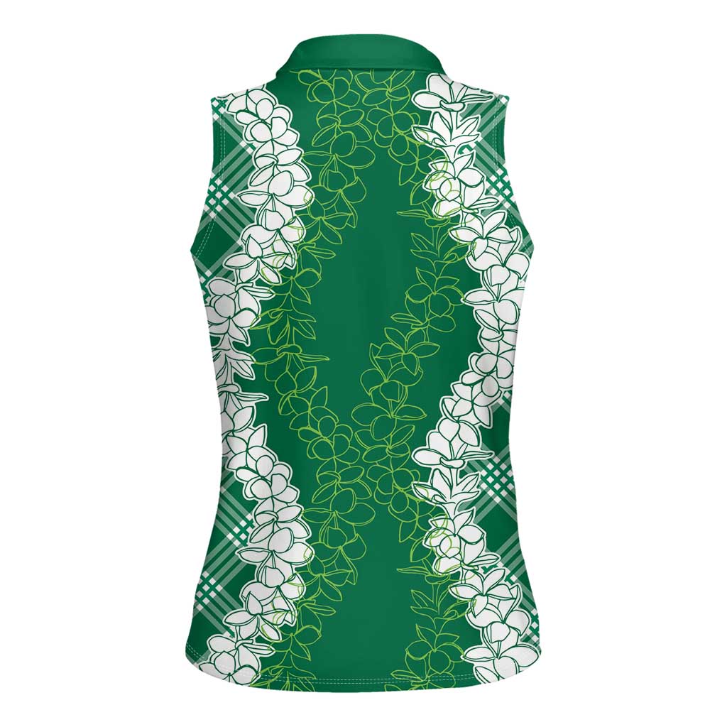 Hawaii Aloha Plumeria Lei Green Palaka Women Sleeveless Polo Shirt LT7 - Polynesian Pride