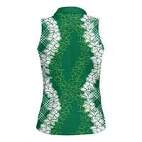 Hawaii Aloha Plumeria Lei Green Palaka Women Sleeveless Polo Shirt LT7 - Polynesian Pride