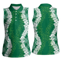 Hawaii Aloha Plumeria Lei Green Palaka Women Sleeveless Polo Shirt LT7 - Polynesian Pride
