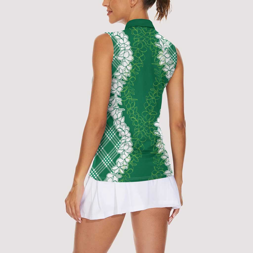 Hawaii Aloha Plumeria Lei Green Palaka Women Sleeveless Polo Shirt LT7 - Polynesian Pride