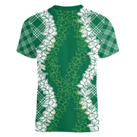 Hawaii Aloha Plumeria Lei Green Palaka Women V-Neck T-Shirt LT7 - Polynesian Pride
