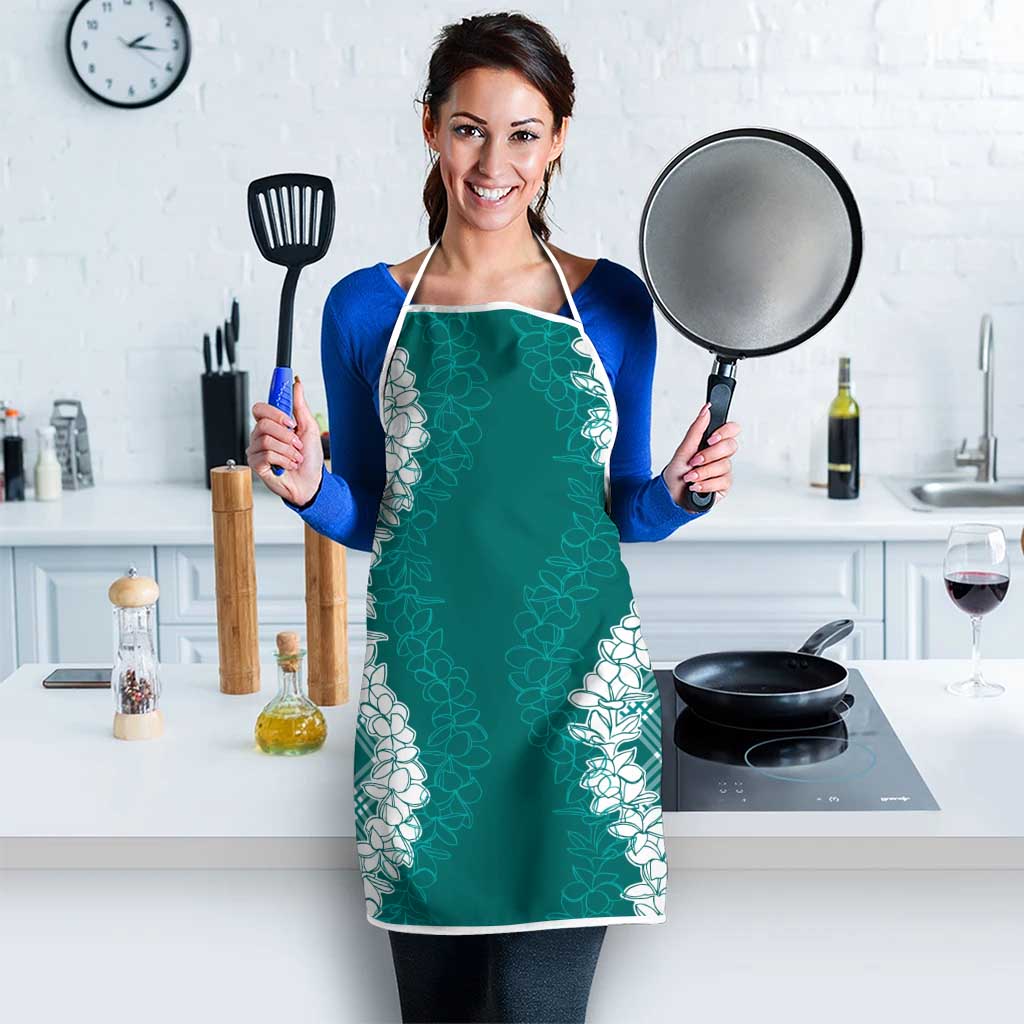 Hawaii Aloha Plumeria Lei Teal Palaka Apron - Polynesian Pride