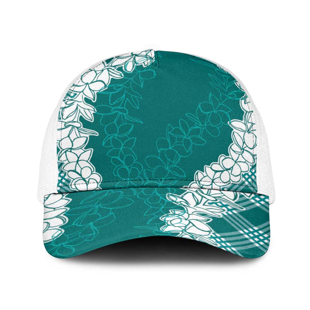 Hawaii Aloha Plumeria Lei Teal Palaka Baseball Net Cap - Polynesian Pride
