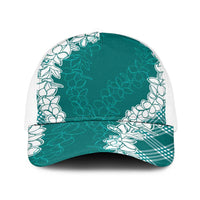Hawaii Aloha Plumeria Lei Teal Palaka Baseball Net Cap - Polynesian Pride