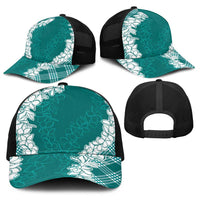 Hawaii Aloha Plumeria Lei Teal Palaka Baseball Net Cap - Polynesian Pride