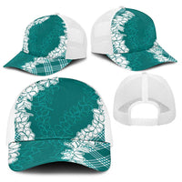 Hawaii Aloha Plumeria Lei Teal Palaka Baseball Net Cap - Polynesian Pride