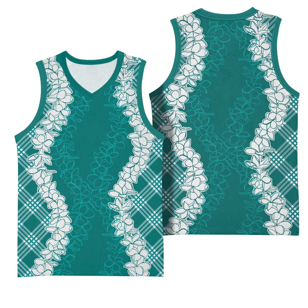Hawaii Aloha Plumeria Lei Teal Palaka Basketball Jersey - Polynesian Pride