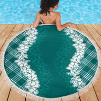 Hawaii Aloha Plumeria Lei Teal Palaka Beach Blanket - Polynesian Pride