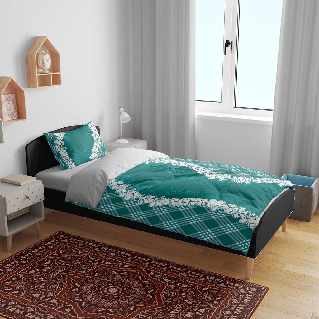 Hawaii Aloha Plumeria Lei Teal Palaka Bedding Set - Polynesian Pride