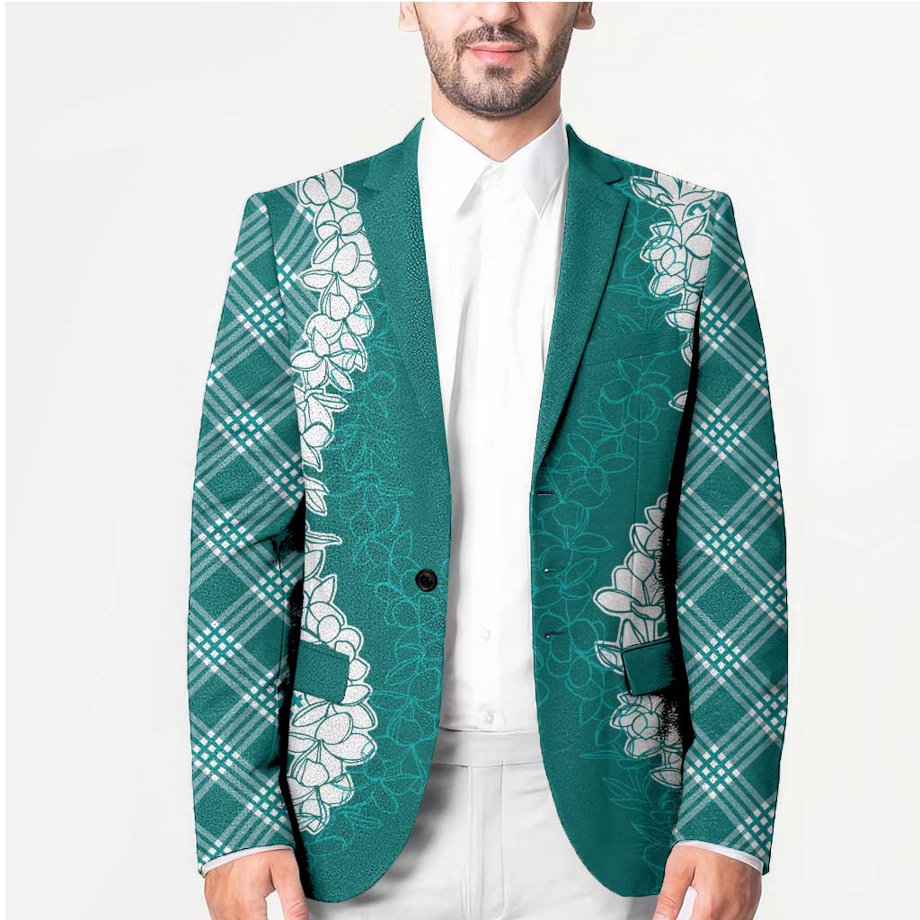 Hawaii Aloha Plumeria Lei Teal Palaka Blazer - Polynesian Pride