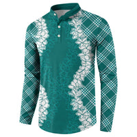 Hawaii Aloha Plumeria Lei Teal Palaka Button Sweatshirt - Polynesian Pride