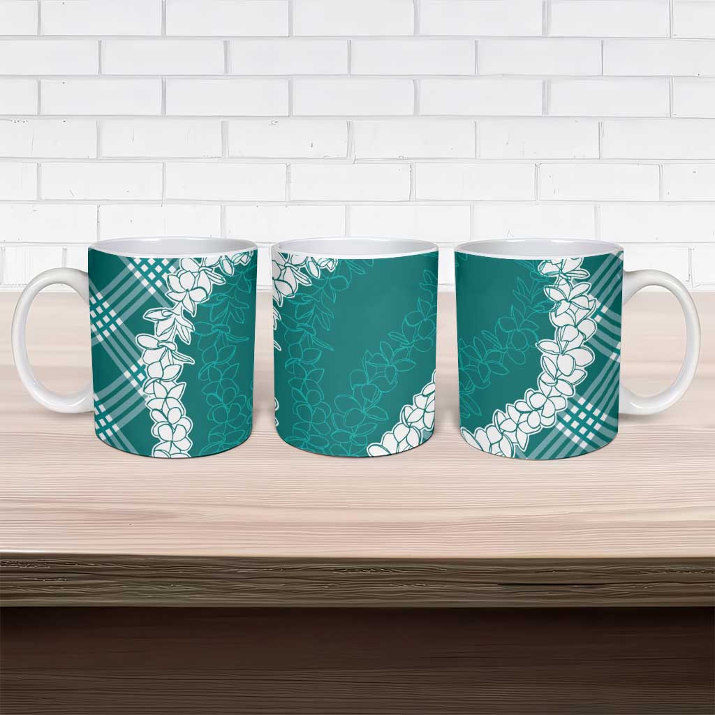 Hawaii Aloha Plumeria Lei Teal Palaka Ceramic Mug - Polynesian Pride
