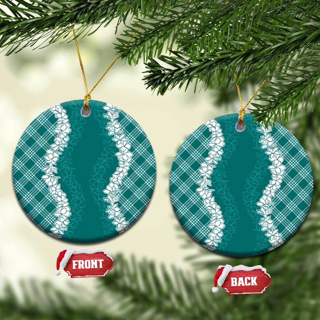 Hawaii Aloha Plumeria Lei Teal Palaka Ceramic Ornament - Polynesian Pride