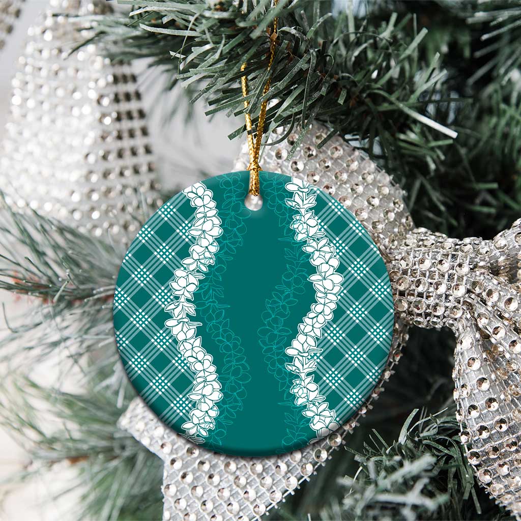 Hawaii Aloha Plumeria Lei Teal Palaka Ceramic Ornament - Polynesian Pride