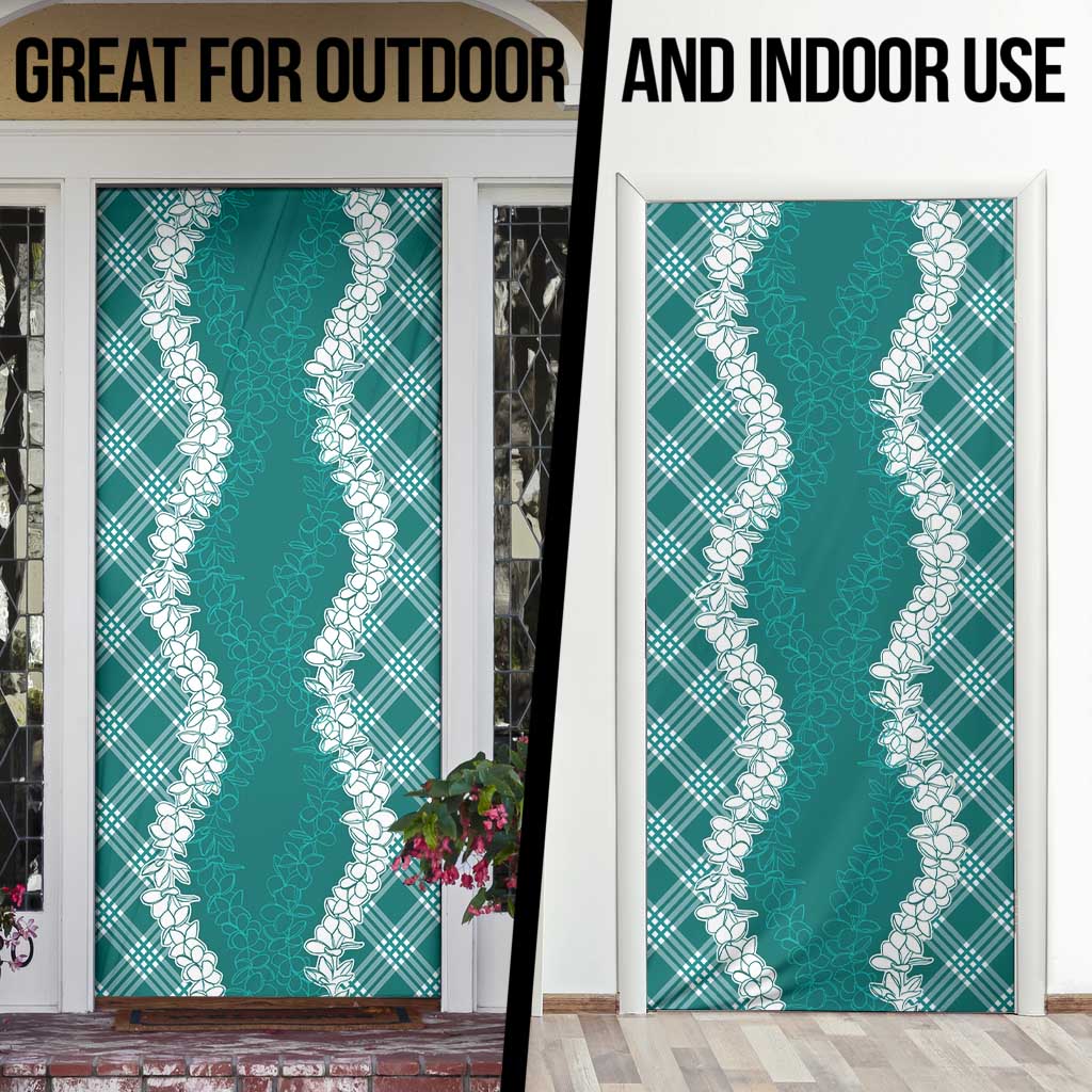 Hawaii Aloha Plumeria Lei Teal Palaka Door Cover - Polynesian Pride