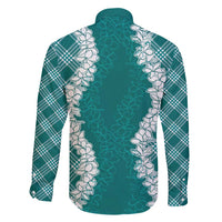 Hawaii Aloha Plumeria Lei Teal Palaka Family Matching Long Sleeve Bodycon Dress and Hawaiian Shirt LT7 - Polynesian Pride