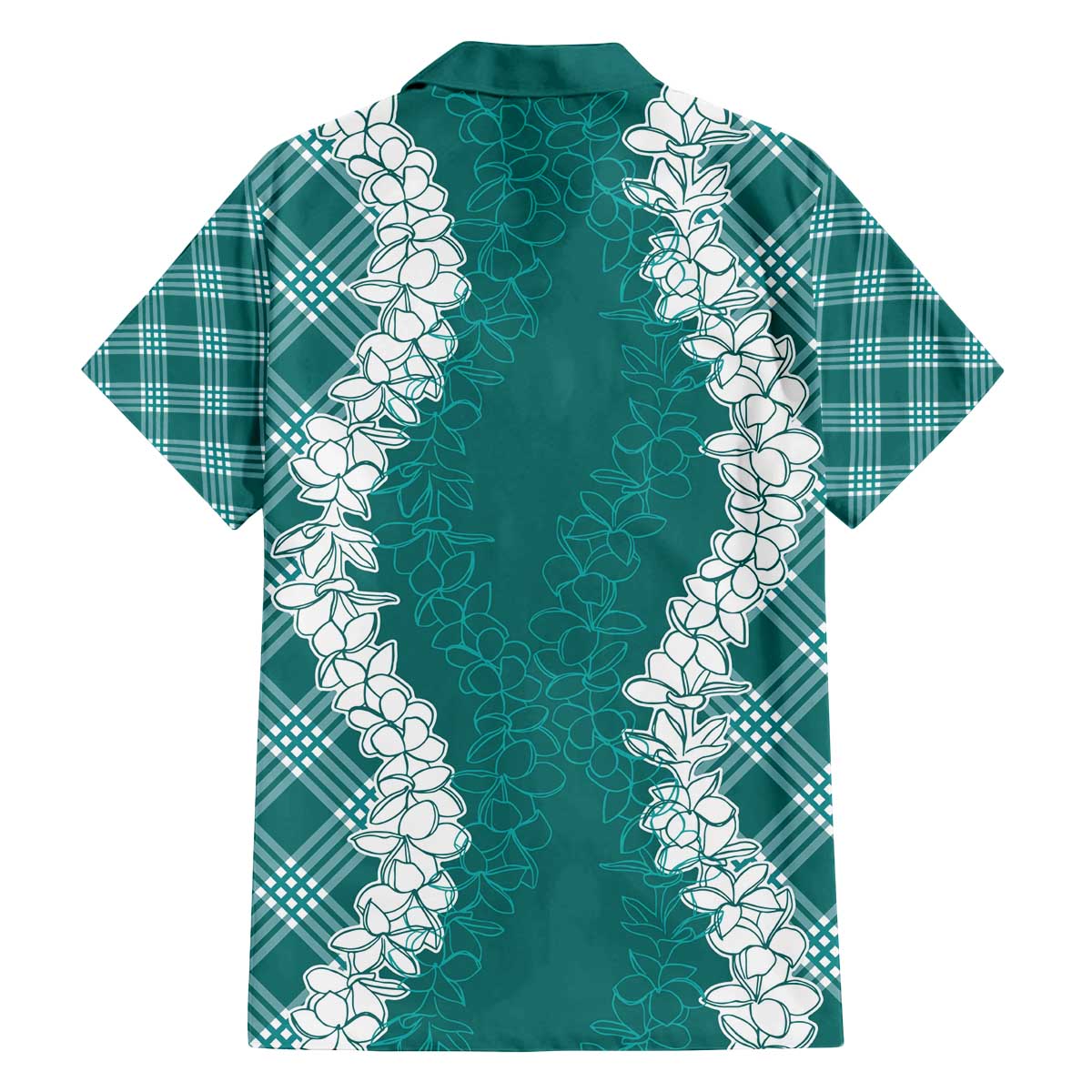 Hawaii Aloha Plumeria Lei Teal Palaka Family Matching Off The Shoulder Long Sleeve Dress and Hawaiian Shirt LT7 - Polynesian Pride