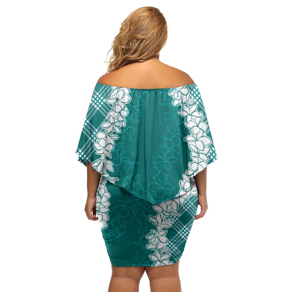 Hawaii Aloha Plumeria Lei Teal Palaka Family Matching Off Shoulder Short Dress and Hawaiian Shirt LT7 - Polynesian Pride