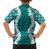 Hawaii Aloha Plumeria Lei Teal Palaka Family Matching Puletasi and Hawaiian Shirt LT7 - Polynesian Pride