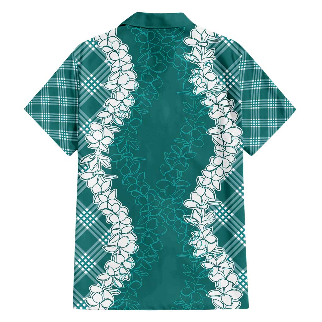 Hawaii Aloha Plumeria Lei Teal Palaka Family Matching Short Sleeve Bodycon Dress and Hawaiian Shirt LT7 - Polynesian Pride