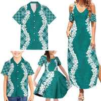 Hawaii Aloha Plumeria Lei Teal Palaka Family Matching Summer Maxi Dress and Hawaiian Shirt LT7 - Polynesian Pride