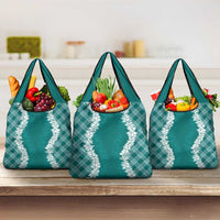 Hawaii Aloha Plumeria Lei Teal Palaka Grocery Bag - Polynesian Pride